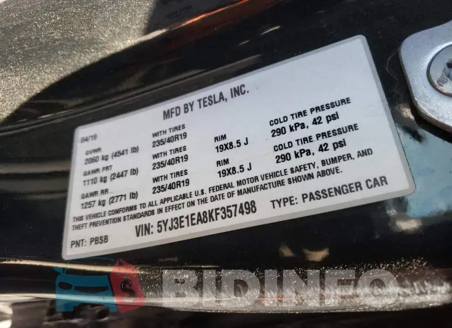 5YJ3E1EA8KF357498 Photo# 10