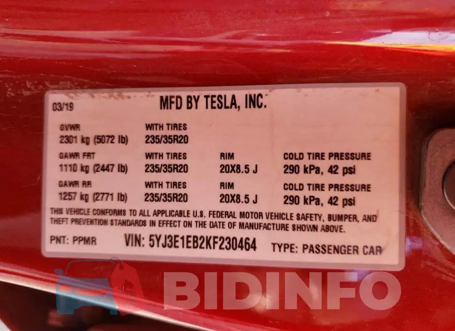5YJ3E1EB2KF230464 Photo# 10