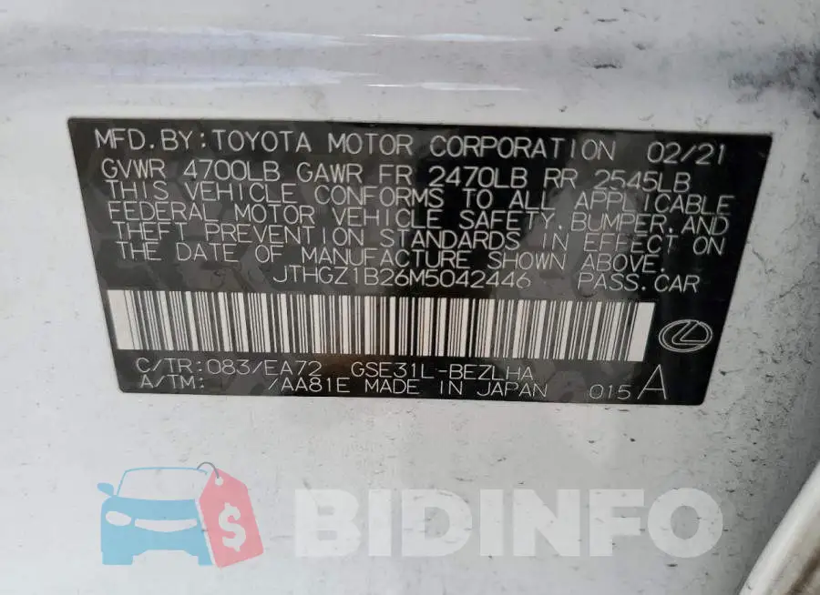 JTHGZ1B26M5042446 Photo# 10