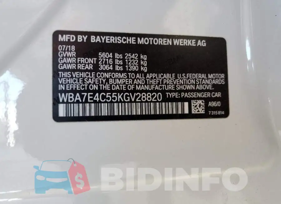 WBA7E4C55KGV28820 Photo# 10