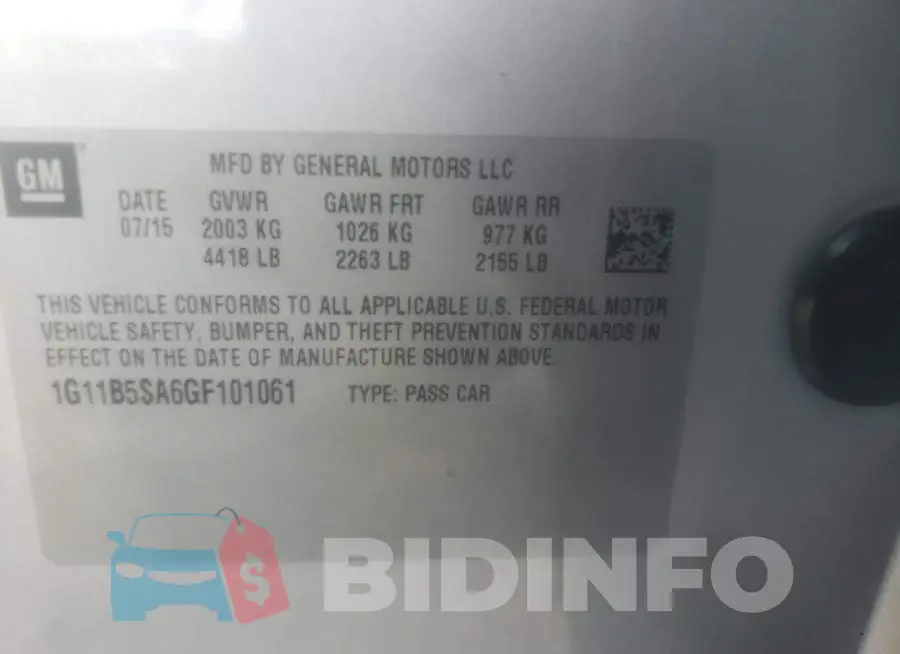 1G11B5SA6GF101061 Photo# 10