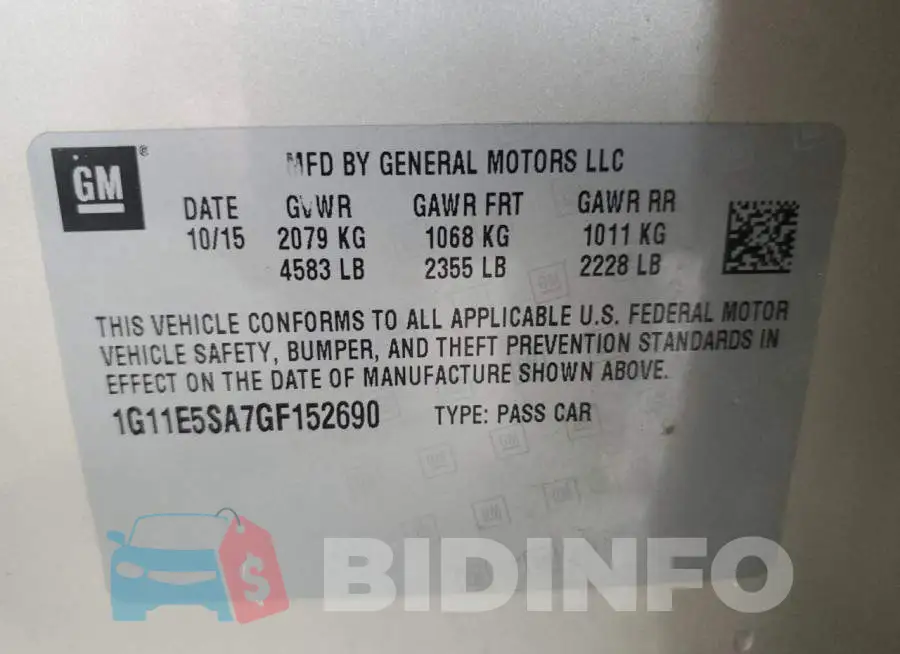1G11E5SA7GF152690 Photo# 10