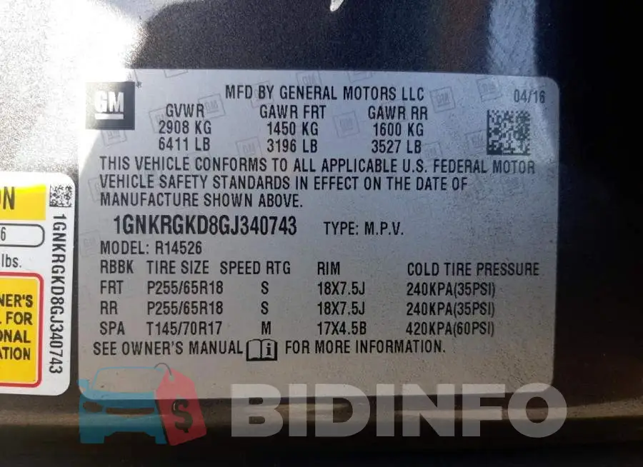 1GNKRGKD8GJ340743 Photo# 10