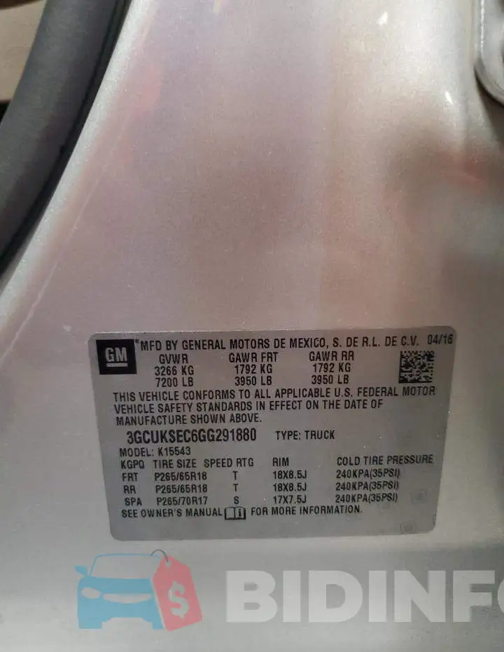 3GCUKSEC6GG291880 Photo# 10