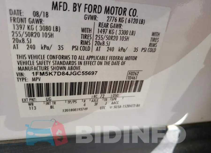 1FM5K7D84JGC55697 Photo# 10