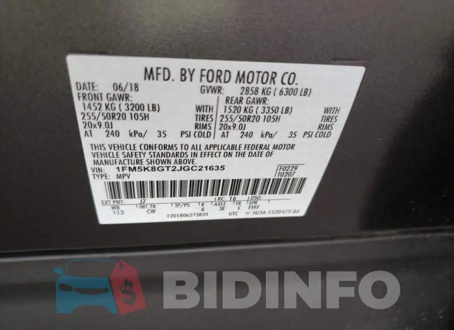 1FM5K8GT2JGC21635 Photo# 10