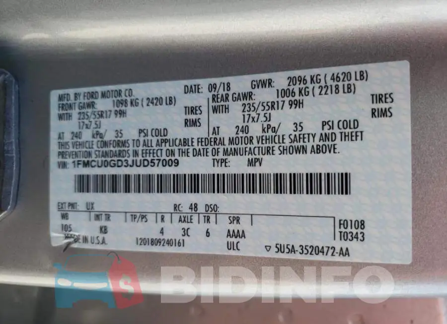 1FMCU0GD3JUD57009 Photo# 10