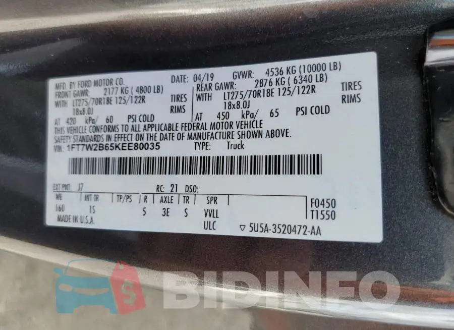 1FT7W2B65KEE80035 Photo# 10