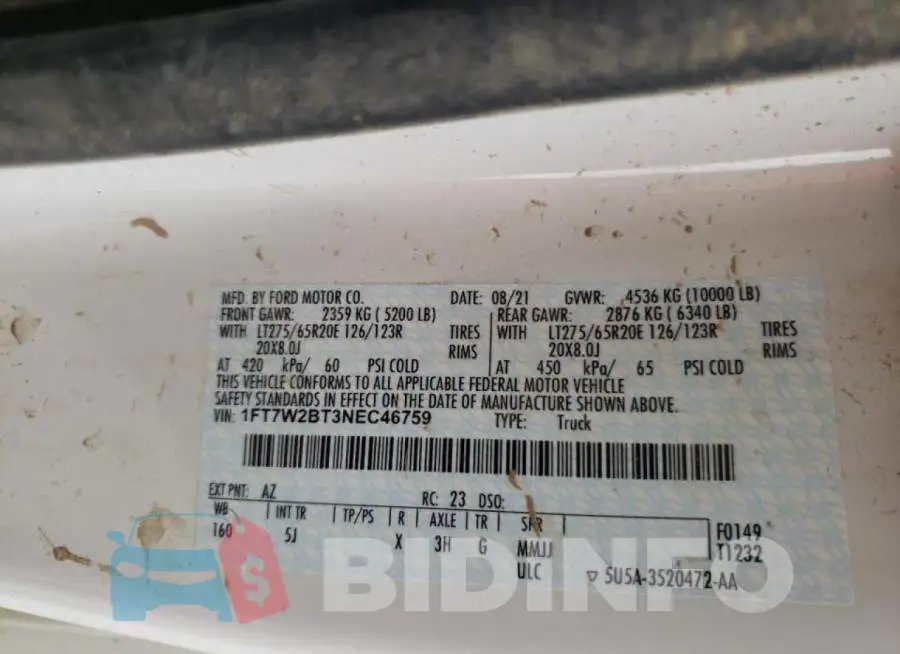 1FT7W2BT3NEC46759 Photo# 10