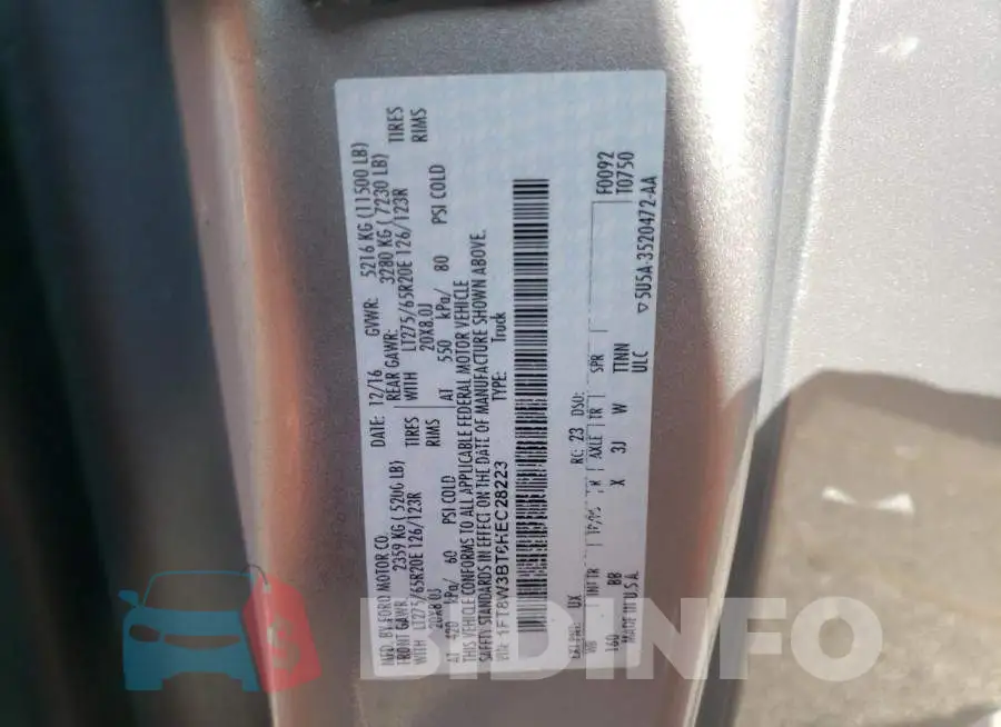 1FT8W3BT6HEC28223 Photo# 10