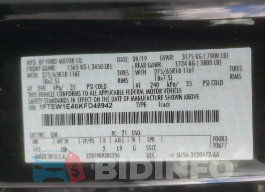 1FTEW1E46KFD48942 Photo# 10