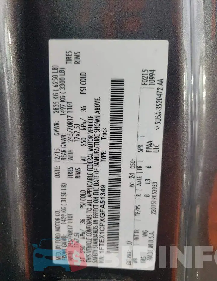 1FTEX1CPXGFA51349 Photo# 10