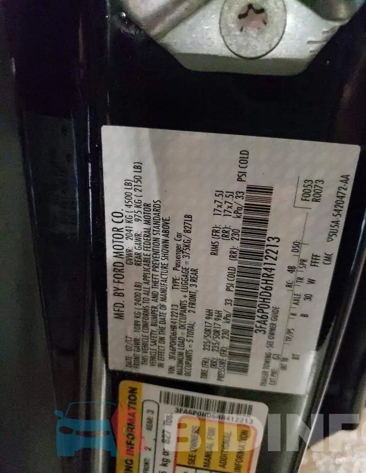 3FA6P0HD6HR412213 Photo# 10