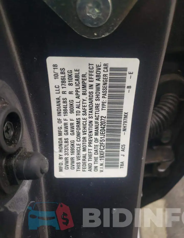 19XFC2F51JE042072 Photo# 10