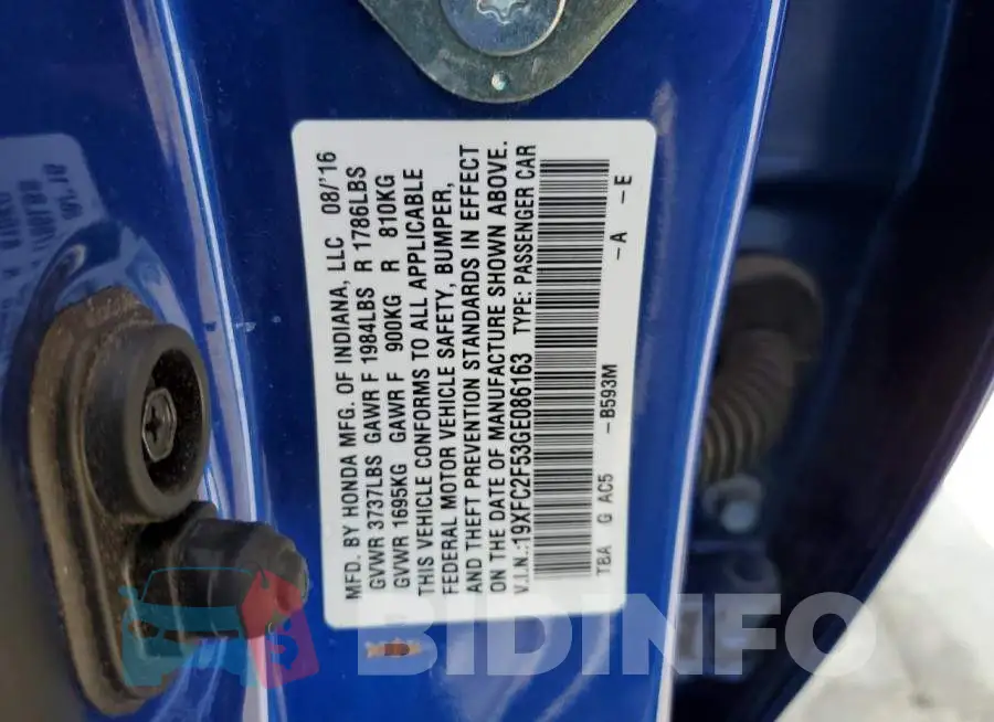 19XFC2F53GE086163 Photo# 10