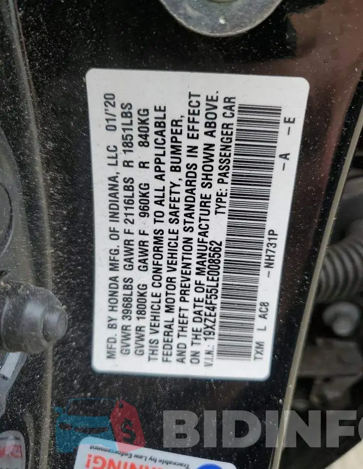 19XZE4F55LE008562 Photo# 10