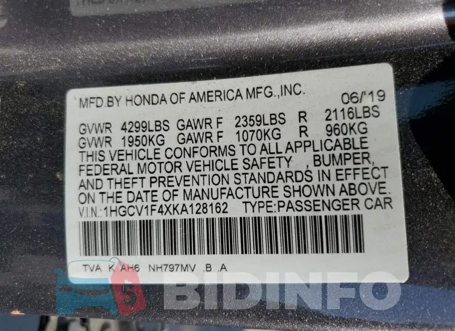 1HGCV1F4XKA128162 Photo# 10