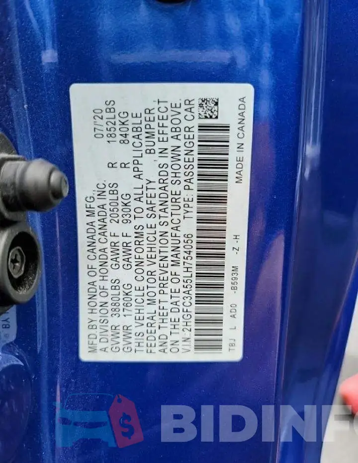 2HGFC3A55LH754056 Photo# 10