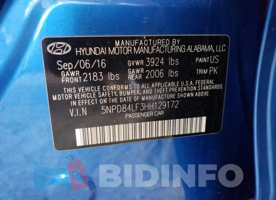 5NPD84LF3HH129172 Photo# 10