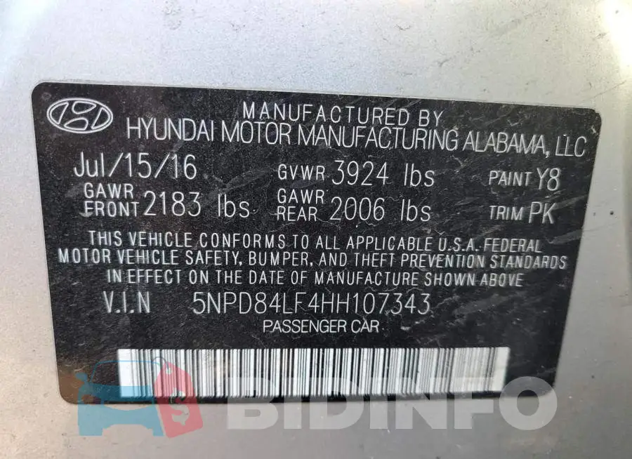 5NPD84LF4HH107343 Photo# 10