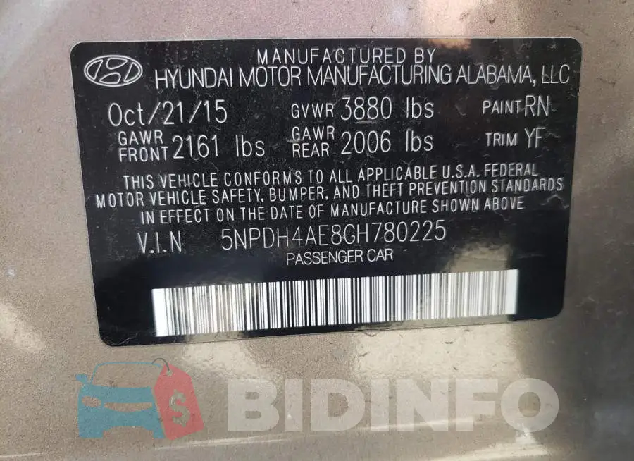 5NPDH4AE8GH780225 Photo# 10