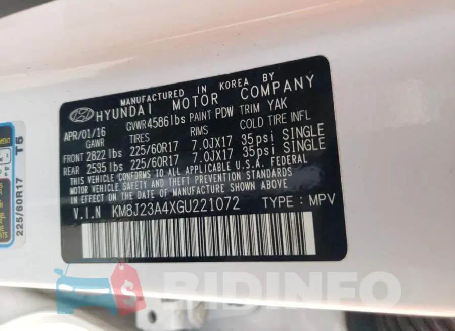 KM8J23A4XGU221072 Photo# 10