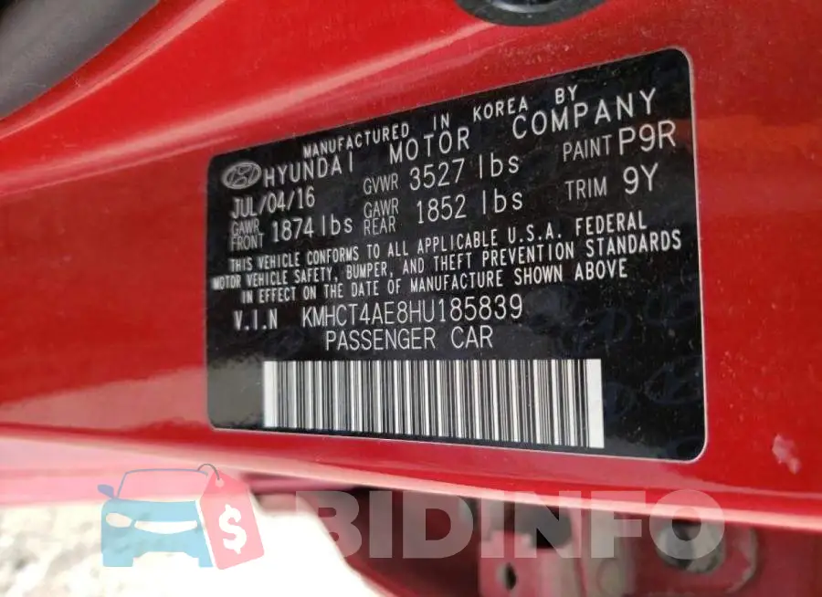 KMHCT4AE8HU185839 Photo# 10