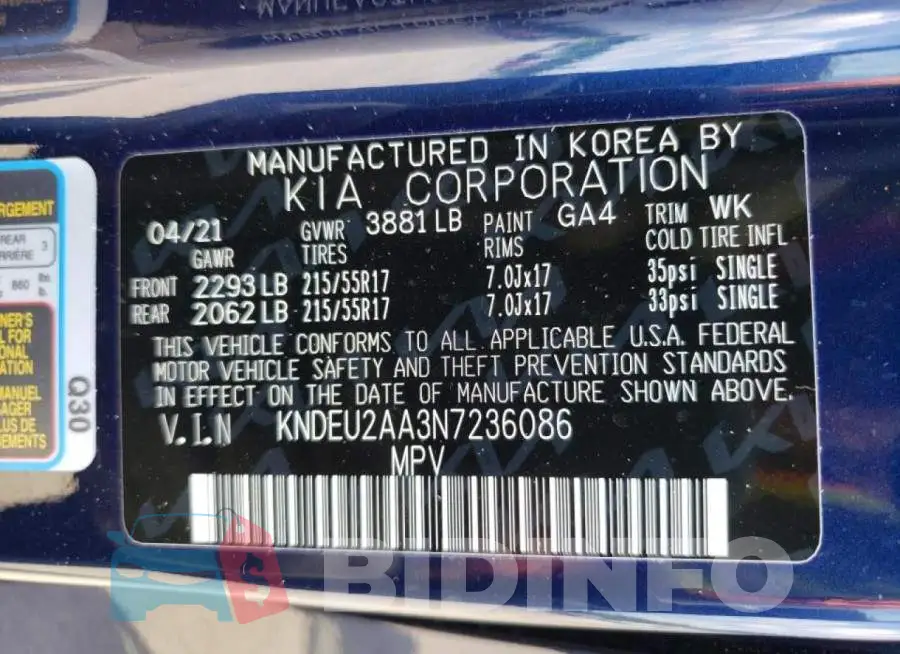 KNDEU2AA3N7236086 Photo# 10