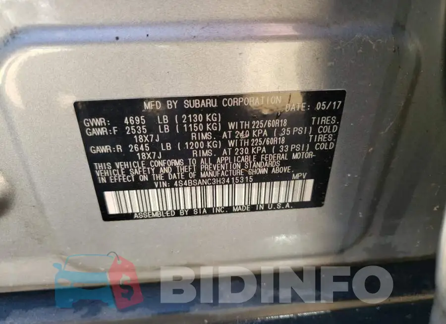4S4BSANC3H3415315 Photo# 10