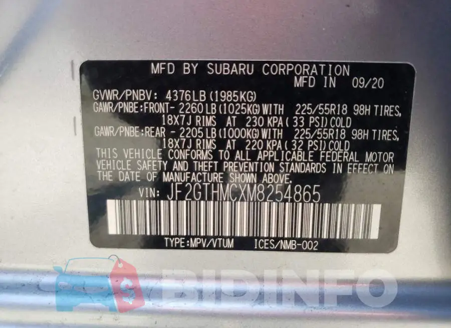 JF2GTHMCXM8254865 Photo# 10
