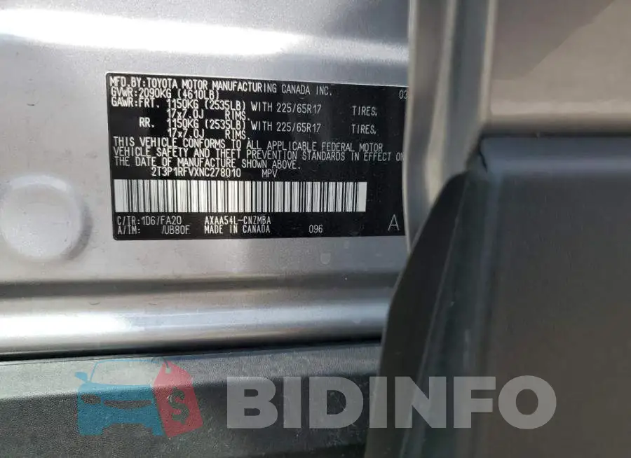 2T3P1RFVXNC278010 Photo# 10