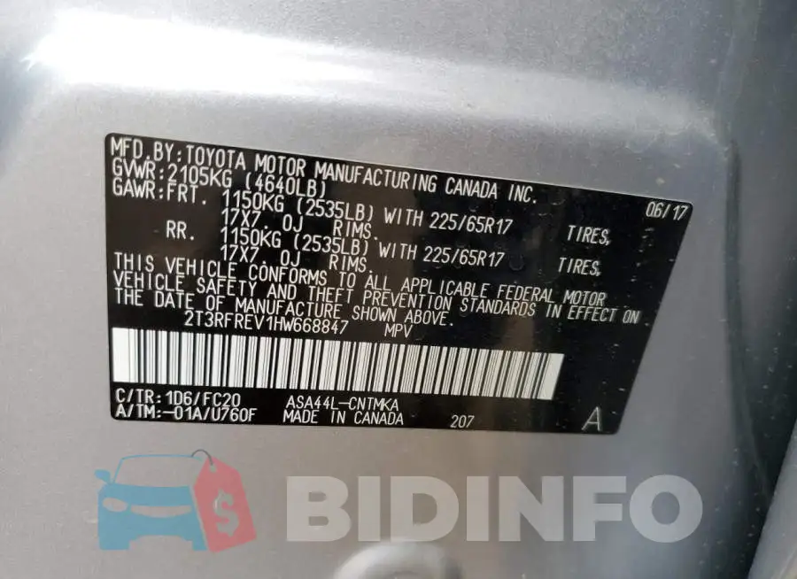2T3RFREV1HW668847 Photo# 10