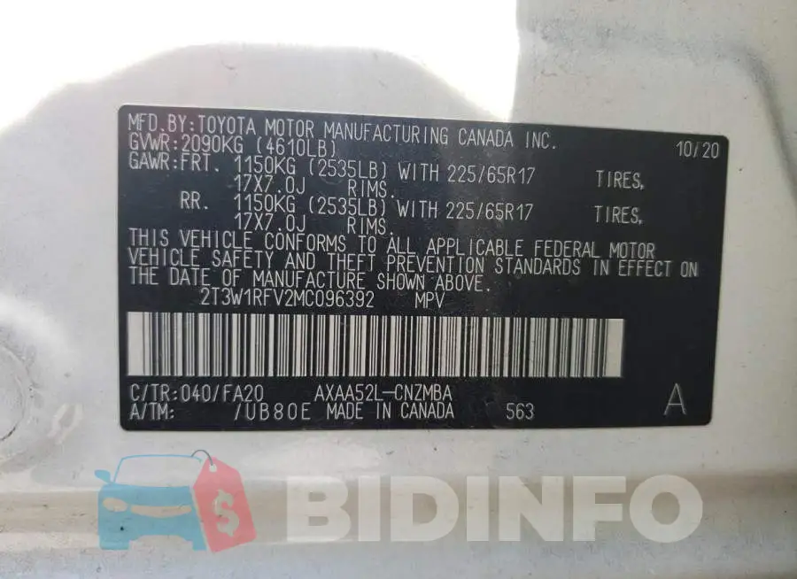 2T3W1RFV2MC096392 Photo# 10