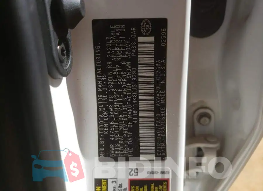 4T1B11HK8KU219393 Photo# 10