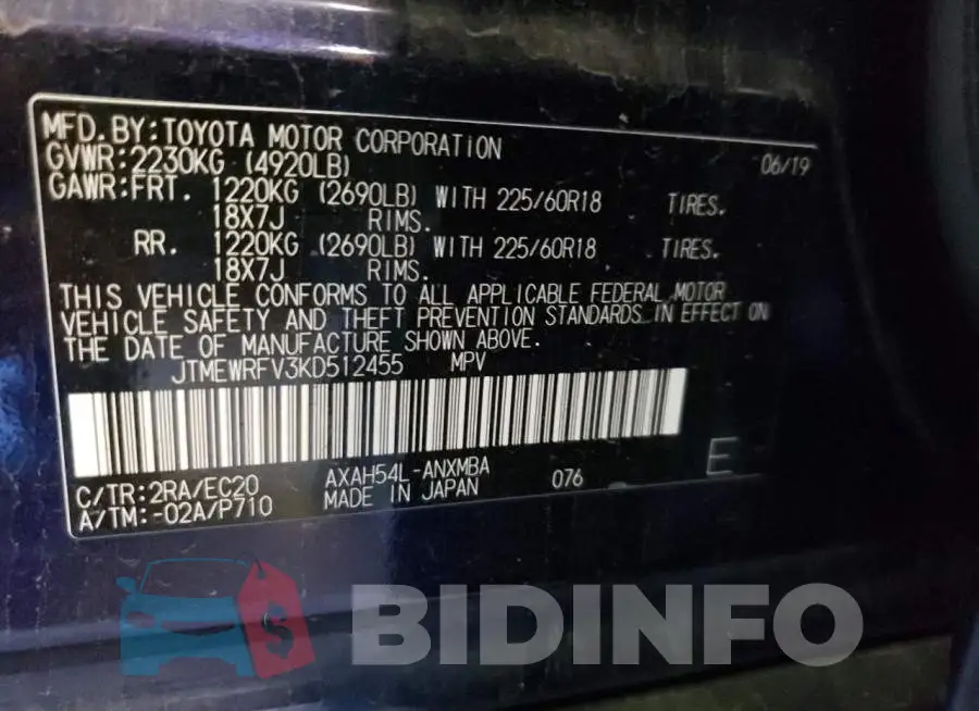 JTMEWRFV3KD512455 Photo# 10