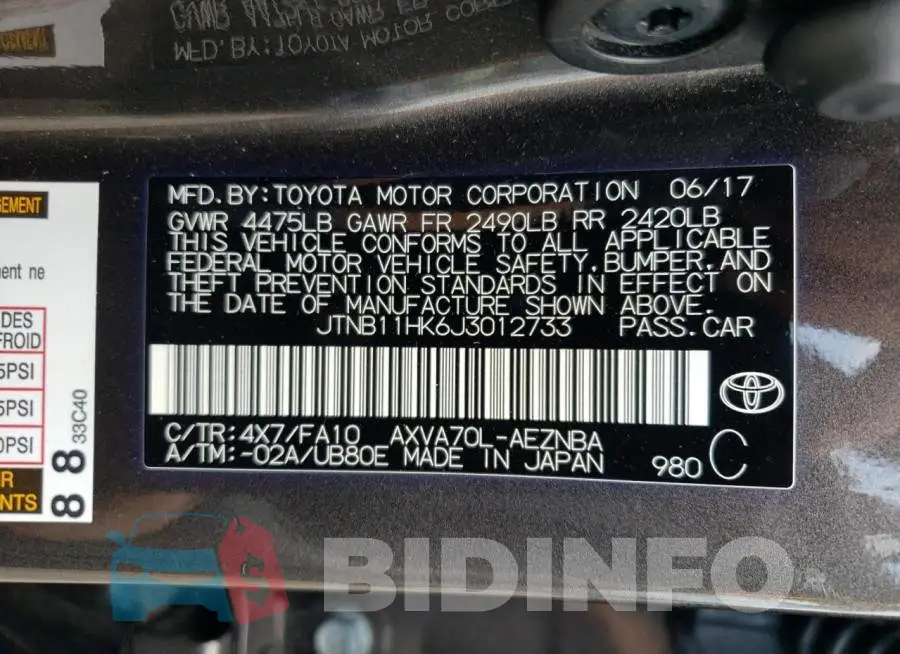 JTNB11HK6J3012733 Photo# 10
