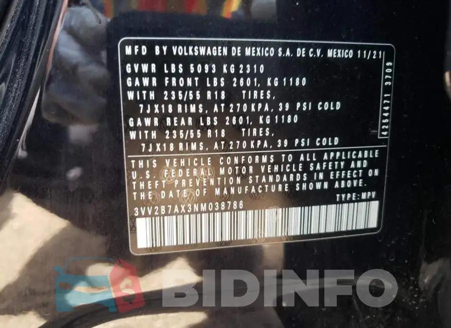 3VV2B7AX3NM038786 Photo# 10