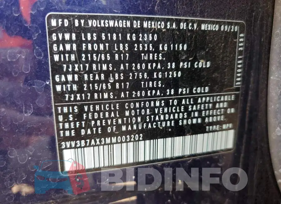 3VV3B7AX3MM003202 Photo# 10