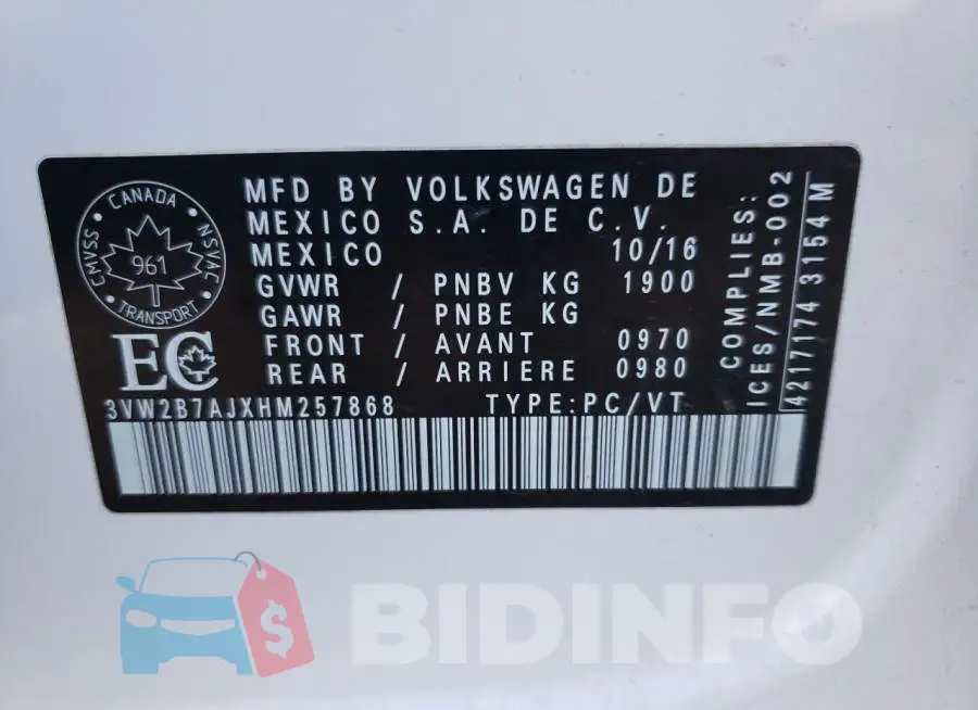 3VW2B7AJXHM257868 Photo# 10