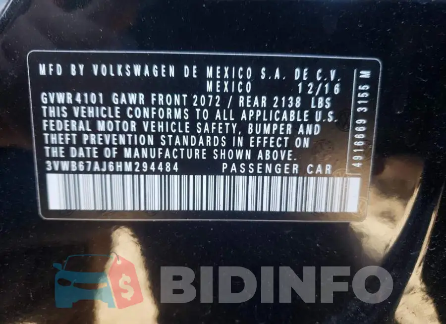3VWB67AJ6HM294484 Photo# 10