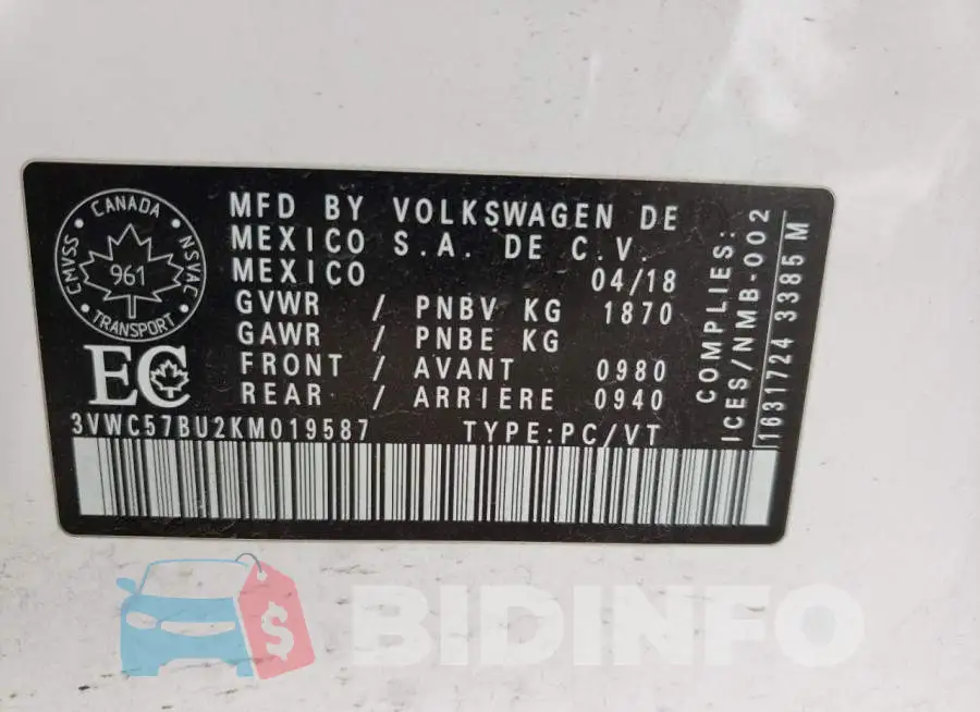 3VWC57BU2KM019587 Photo# 10