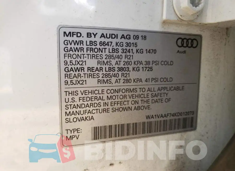 WA1VAAF74KD012073 Photo# 10
