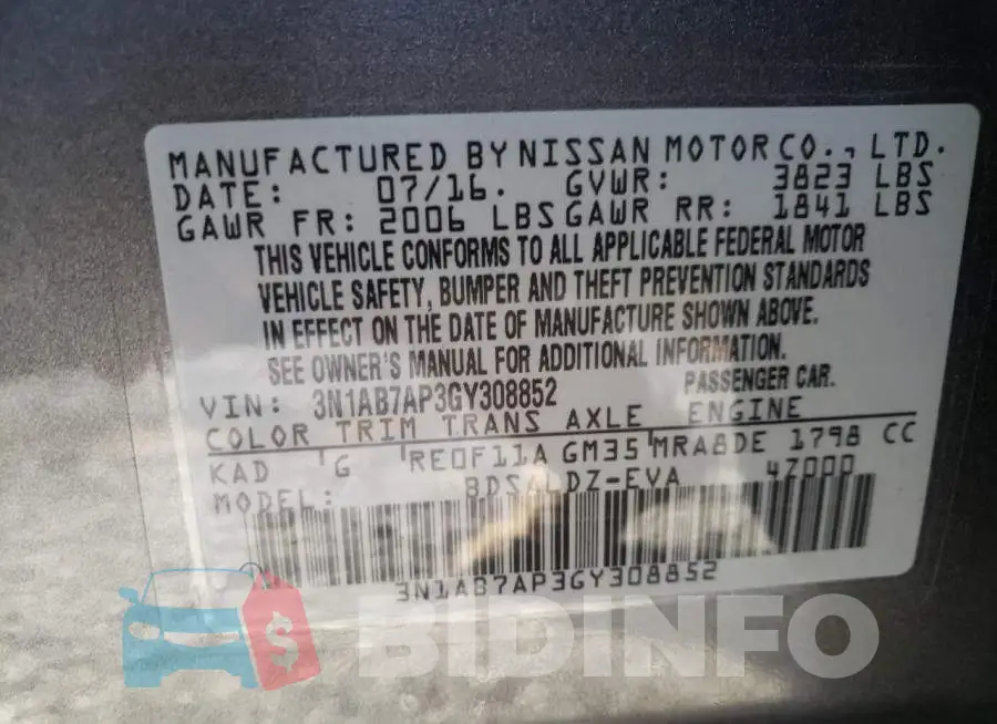 3N1AB7AP3GY308852 Photo# 10