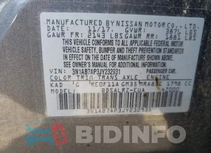 3N1AB7AP3JY232931 Photo# 10