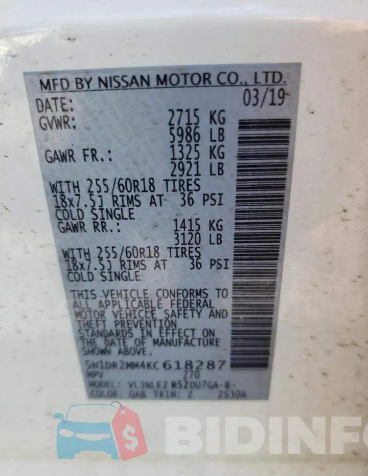 5N1DR2MM4KC618287 Photo# 10