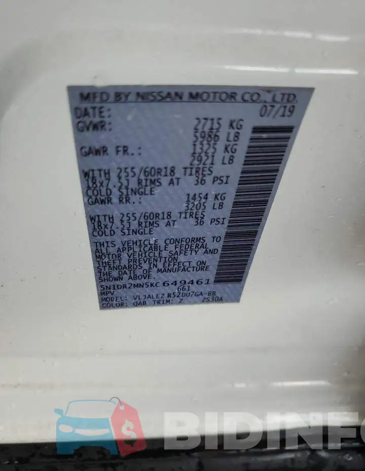 5N1DR2MN5KC649461 Photo# 10