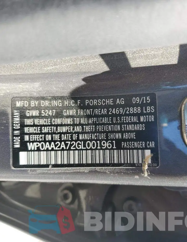 WP0AA2A72GL001961 Photo# 10