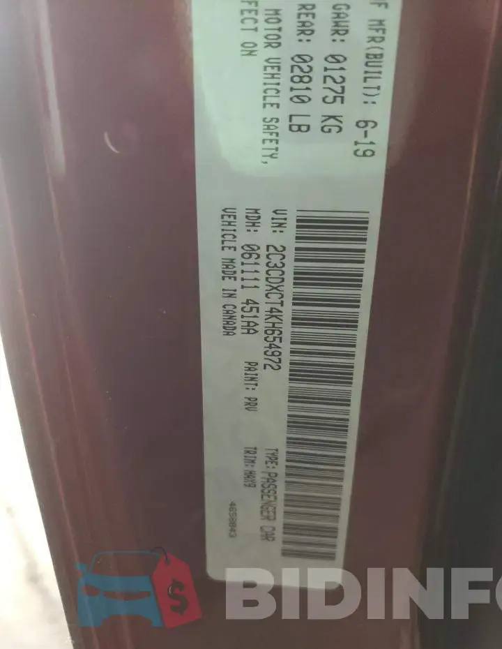 2C3CDXCT4KH654972 Photo# 10