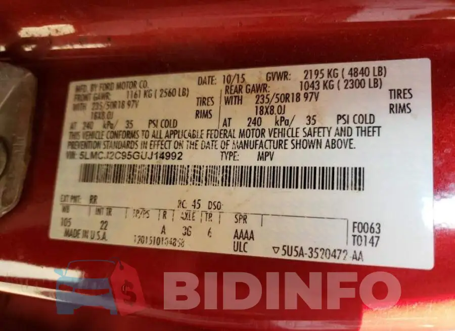 5LMCJ2C95GUJ14992 Photo# 10