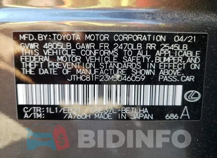 JTHC81F23M5046059 Photo# 10